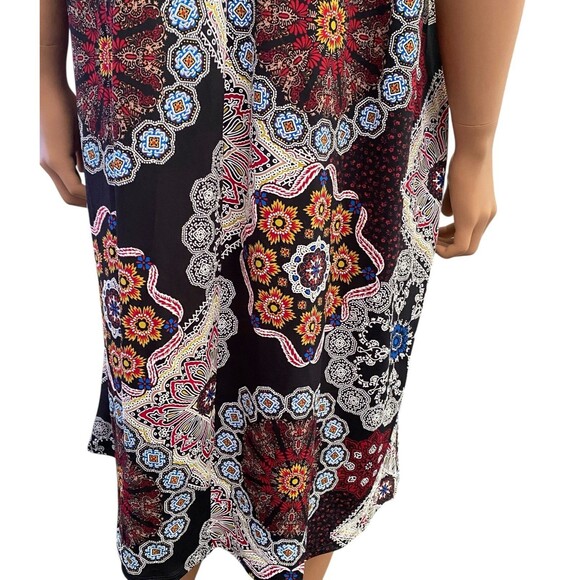 Faux Wrap Dress Boho 2X Medallions Side Tie Swing Textured Wrinkle Resistant - Picture 8 of 14